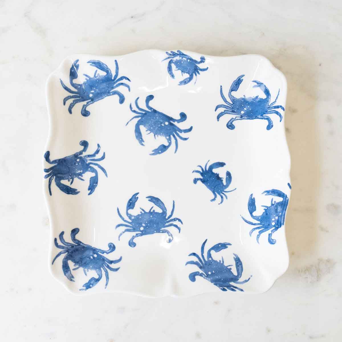 Watercolor Crab Serving Platter White/Blue - 11.5x11.5x1