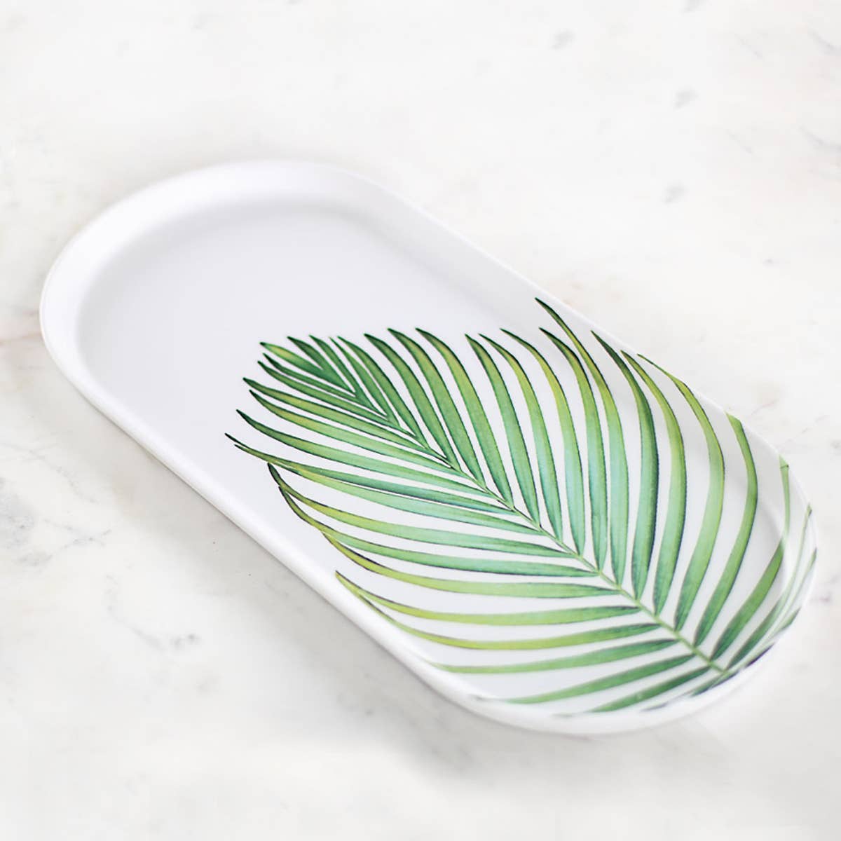 Tobago Palm Melamine Platter White/Green - 17.5x8