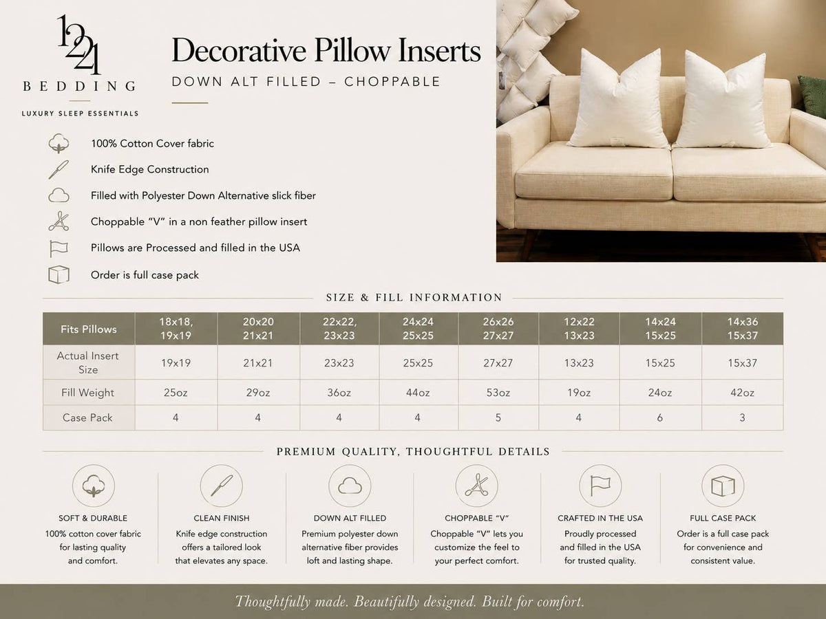 NEW! Down Alternative Choppable Pillow Inserts: 14x24 - 24oz Case Pack 6