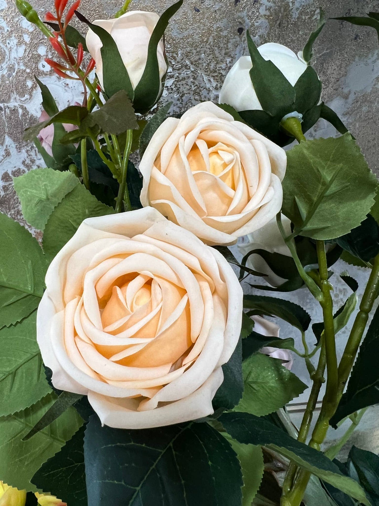 Real Touch Rose-3 flowers: Soft Ivory
