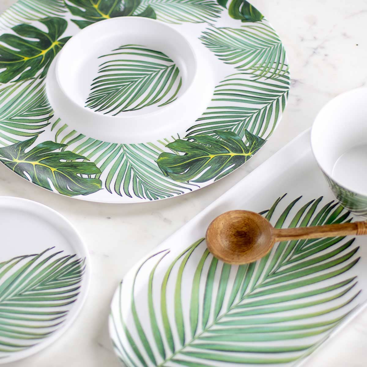 Tobago Palm Melamine Platter White/Green - 17.5x8