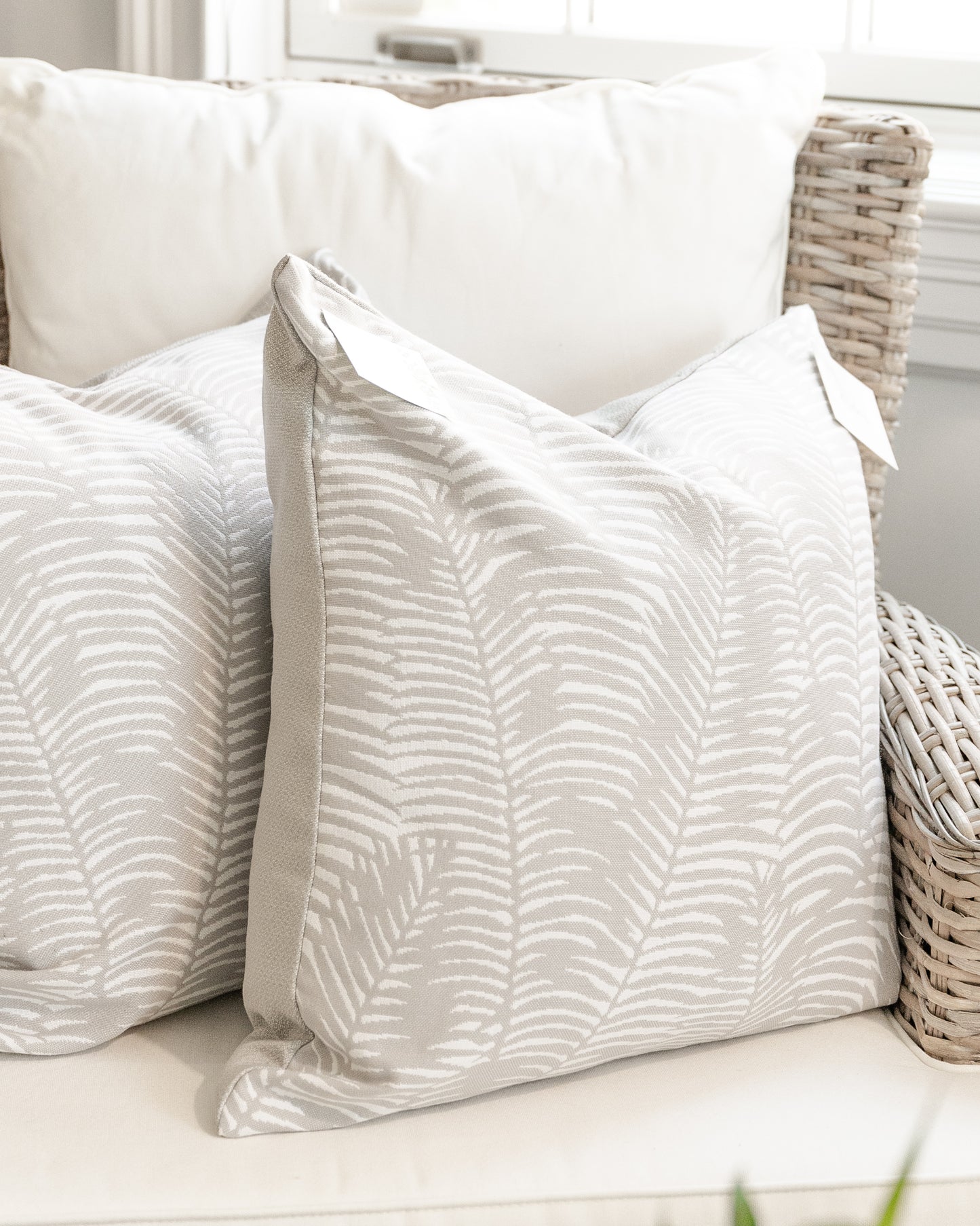 Grey & White Palm Frond Indoor/Outdoor Pillow Cover