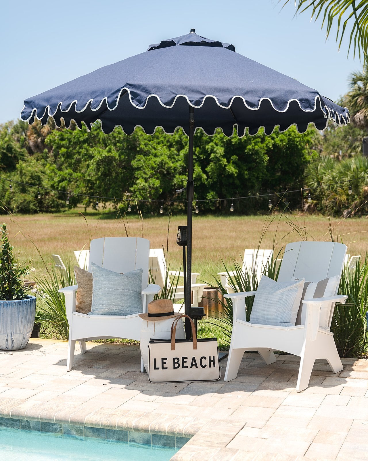 Navy & White Square Umbrella 7 1/2