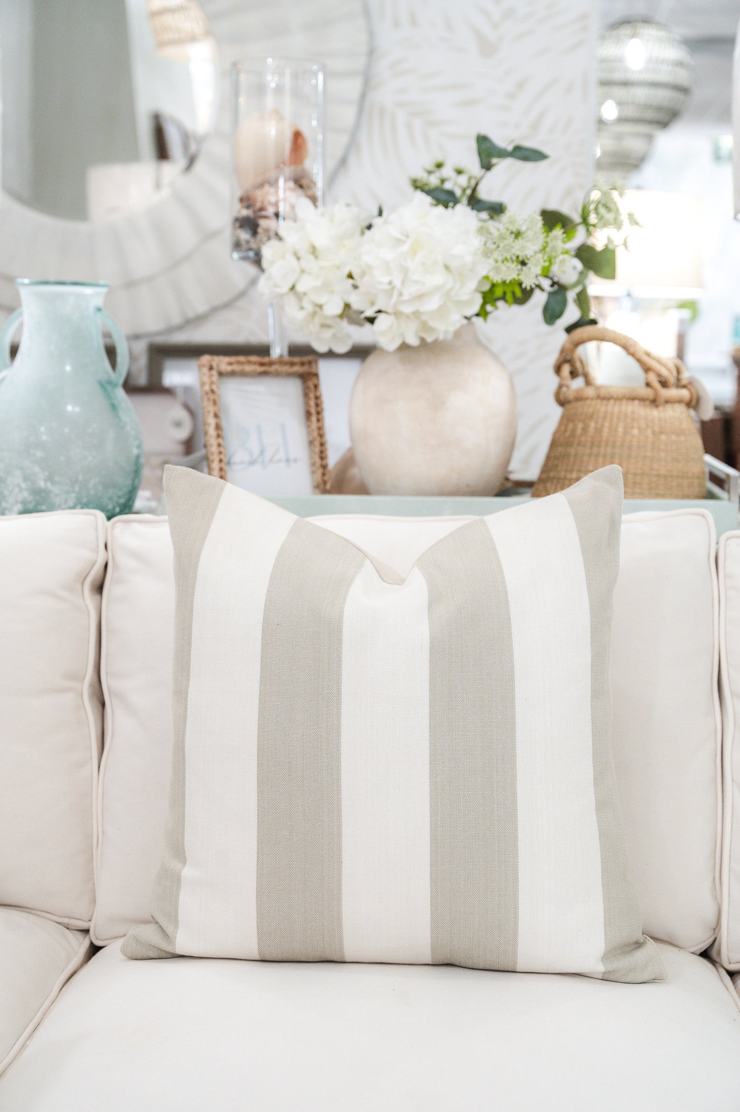 Cabana Beige/White Stripe Pillow Cover
