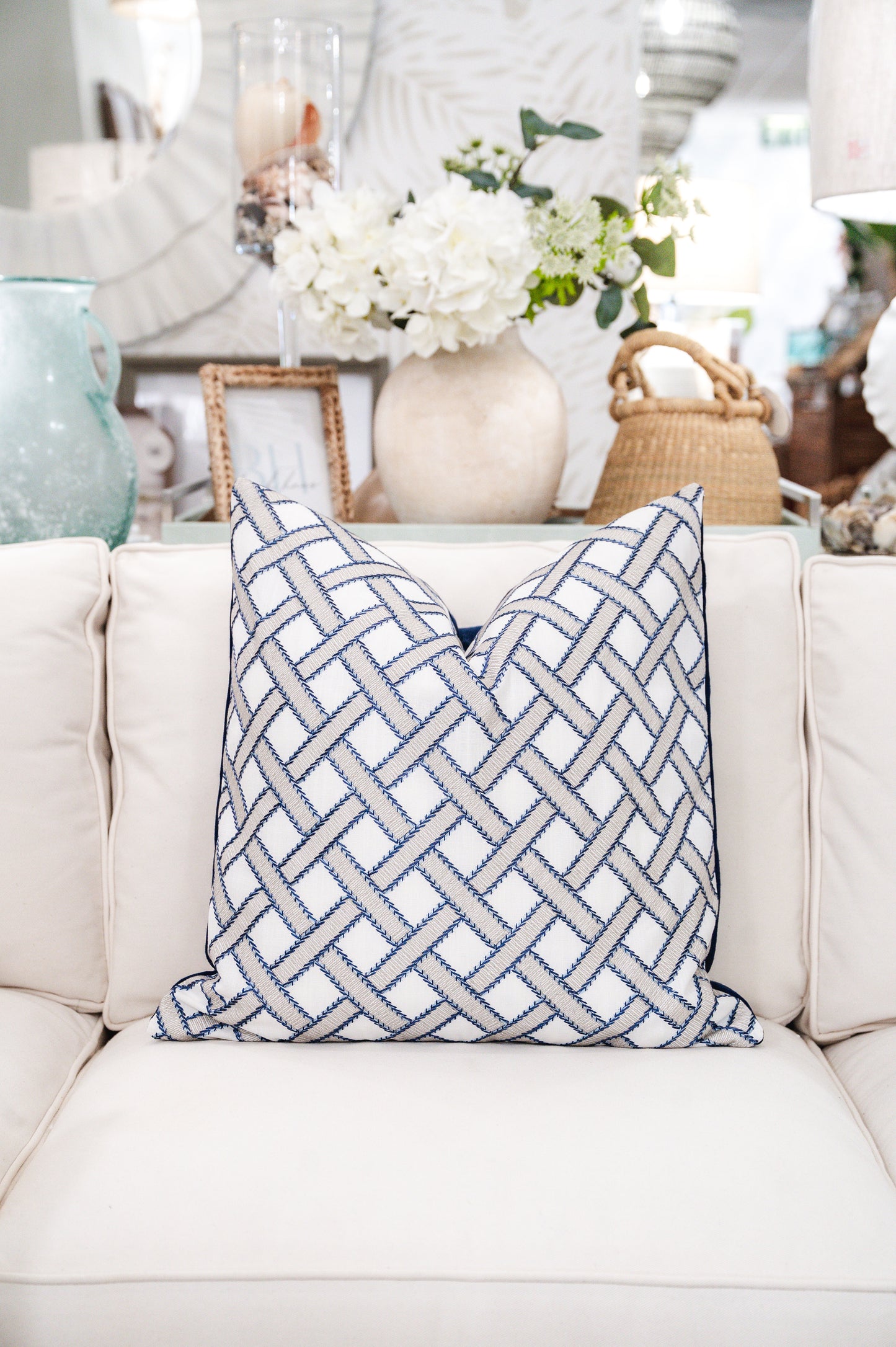 Shoreline Trellis Embroidered Pillow Cover