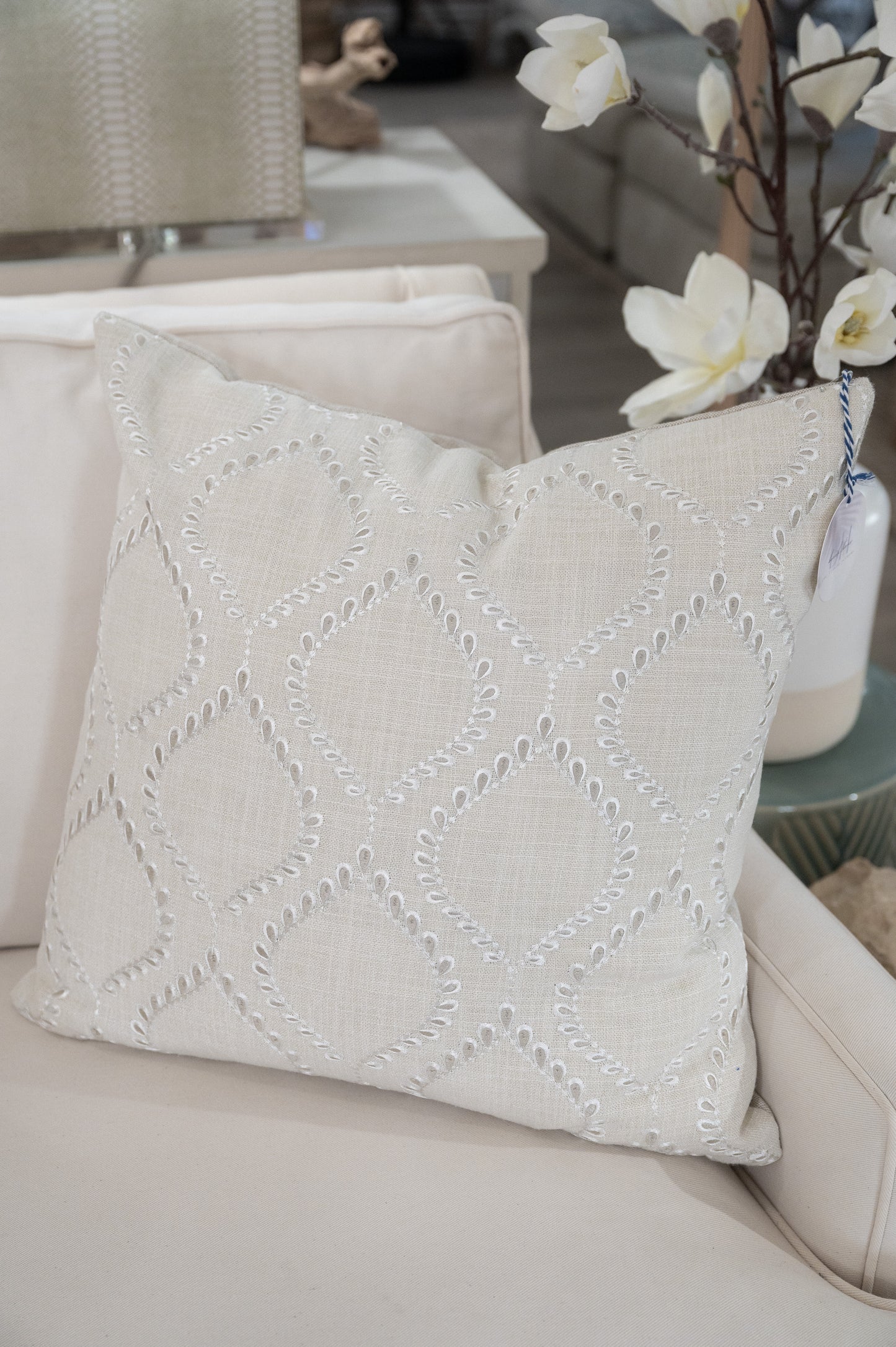 Embroidered Pearl Pillow Cover