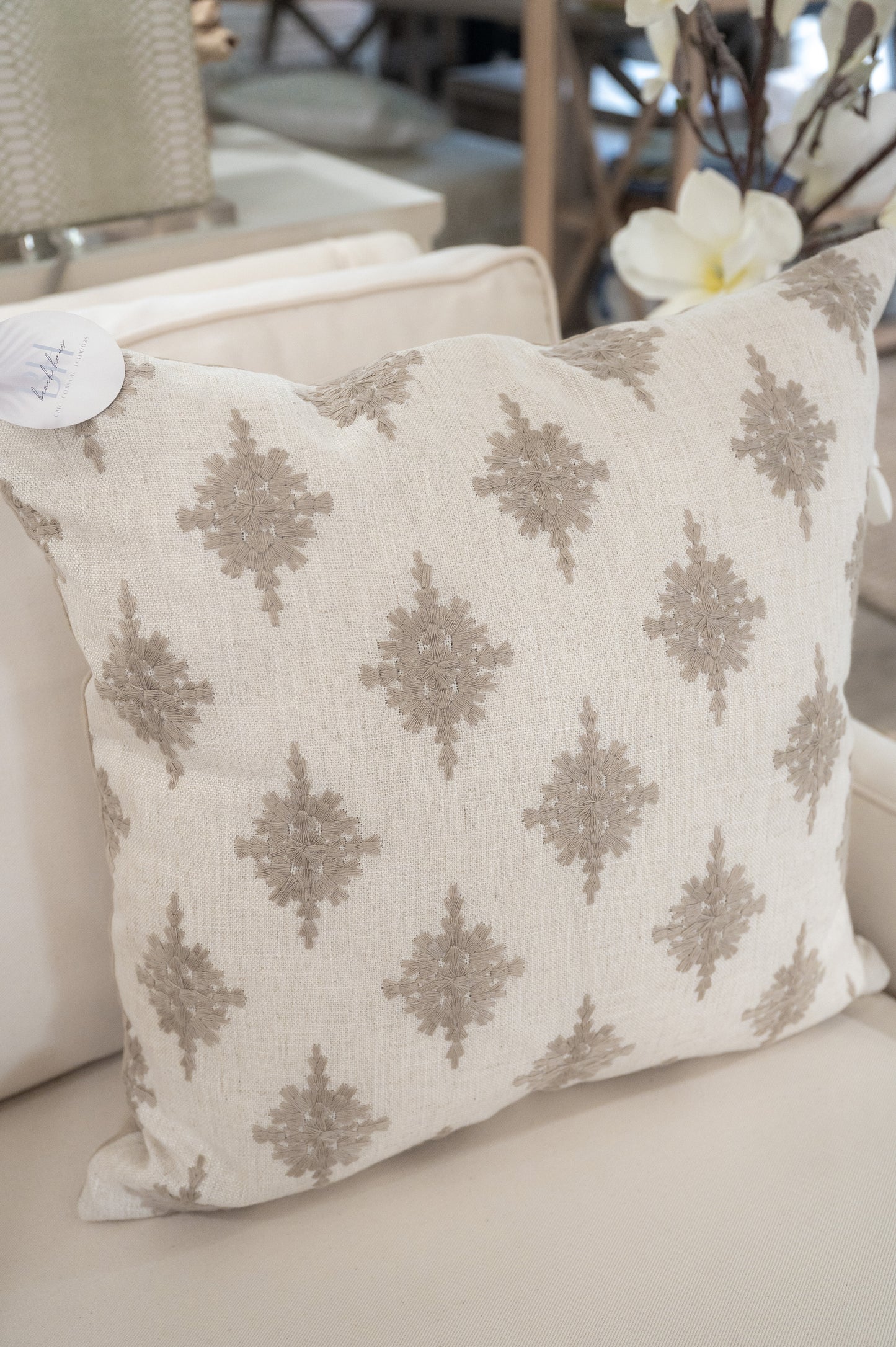 Island Compass Embroidered Pillow Cover