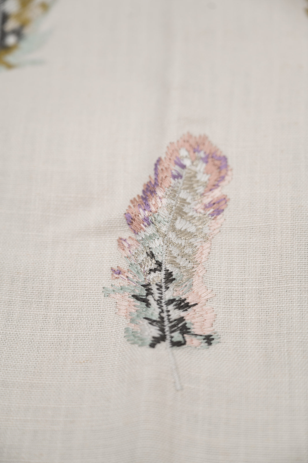 Embroidered Pastel Feathers Pillow Cover