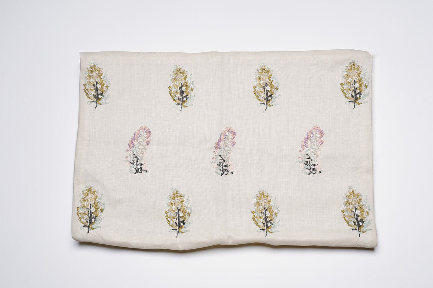 Embroidered Pastel Feathers Pillow Cover