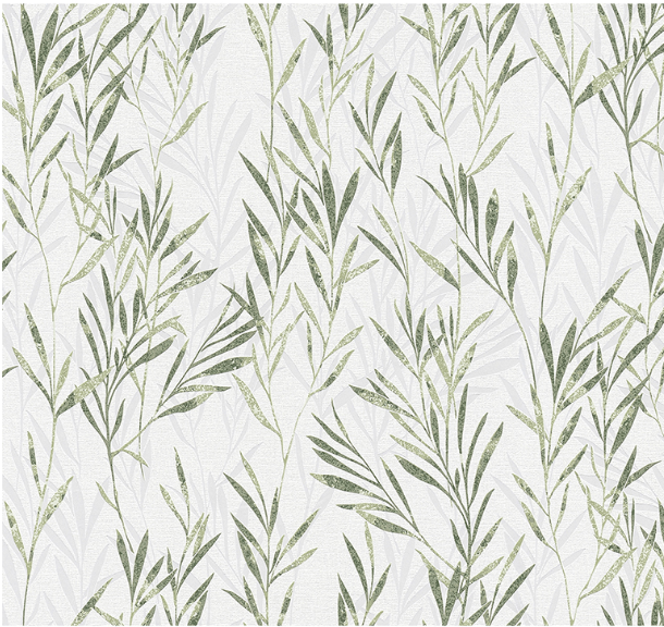 Green & White Palm Frond Wallpaper