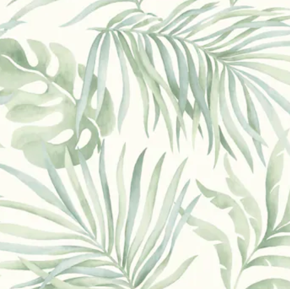 Paradise green & white palm Wallpaper