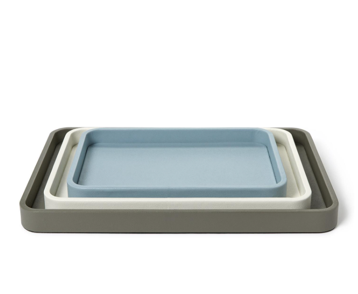 Medium White Oval Edge Vegan Leather Tray