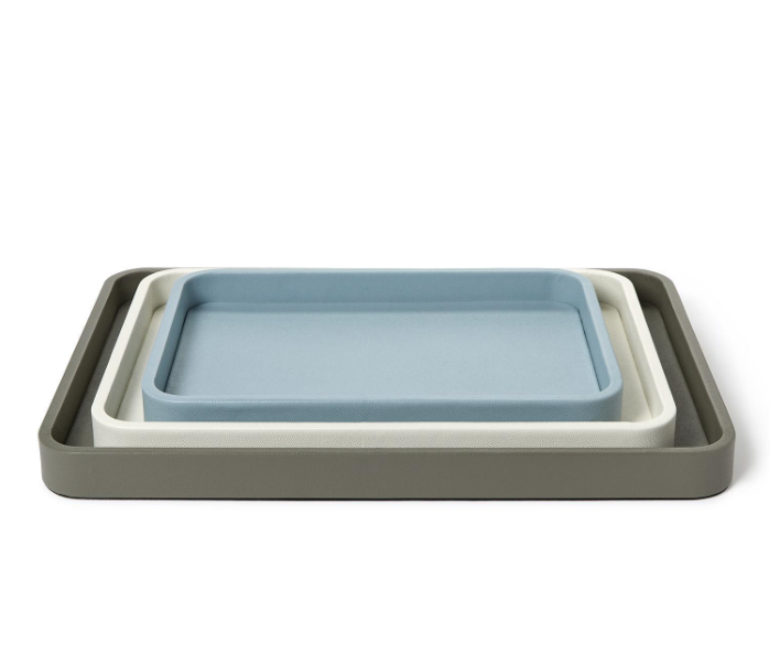 Large Gray Oval Edge Vegan Leather Tray