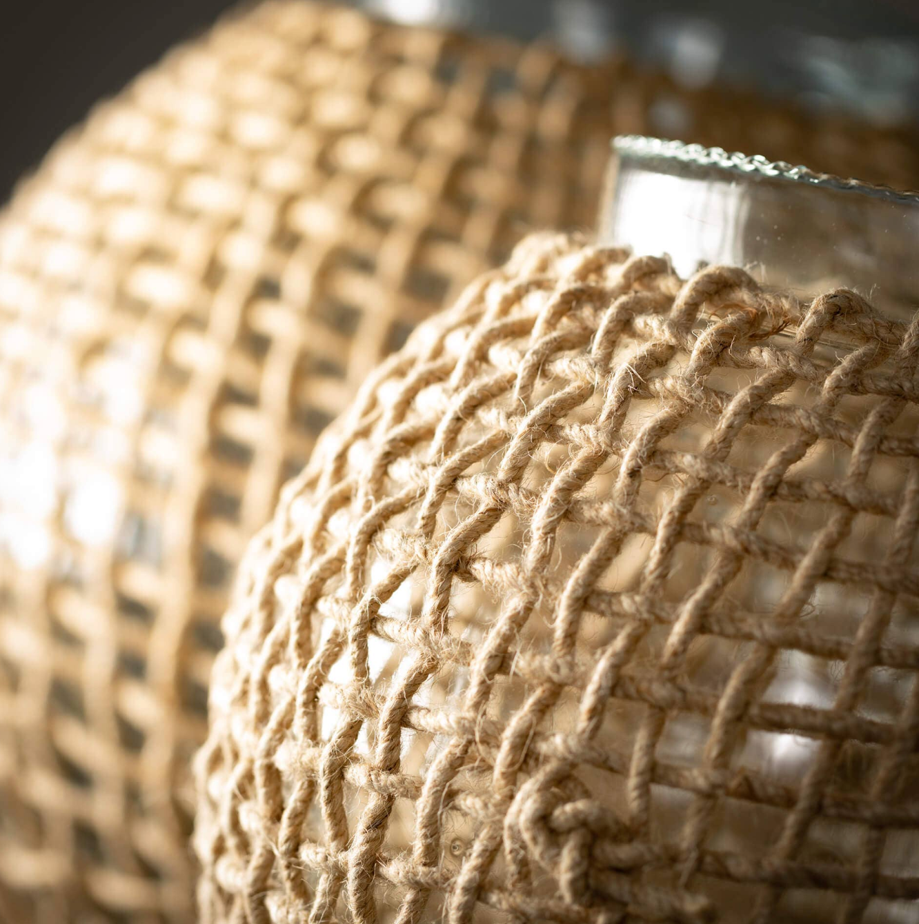 Woven Rattan Glass Sphere vase - Small
