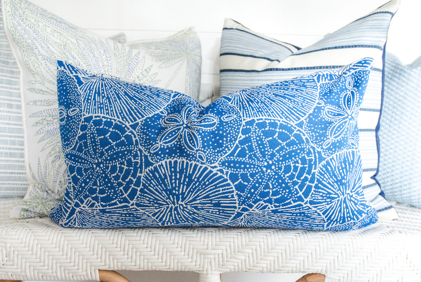 Blue & White Indoor/ Outdoor Reversible Sand Dollar Pillow Cover
