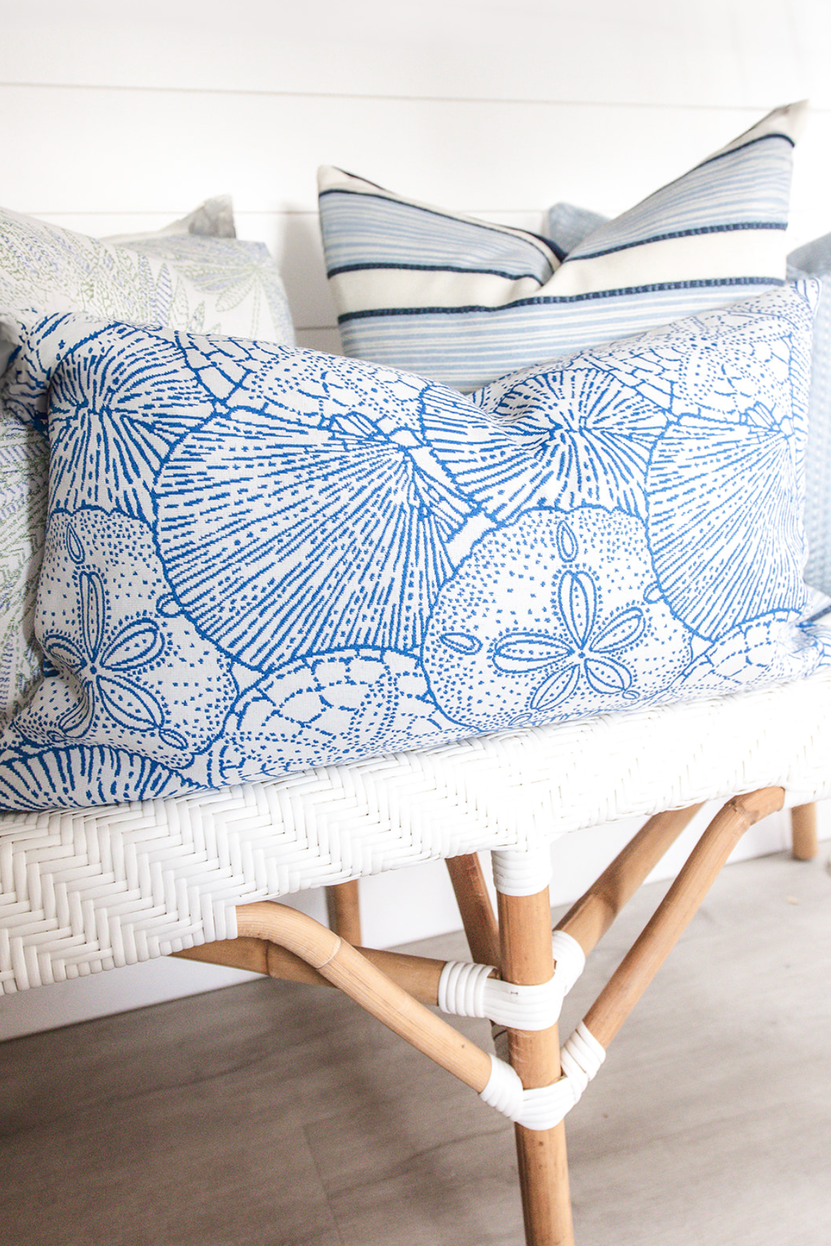 Blue & White Indoor/ Outdoor Reversible Sand Dollar Pillow Cover