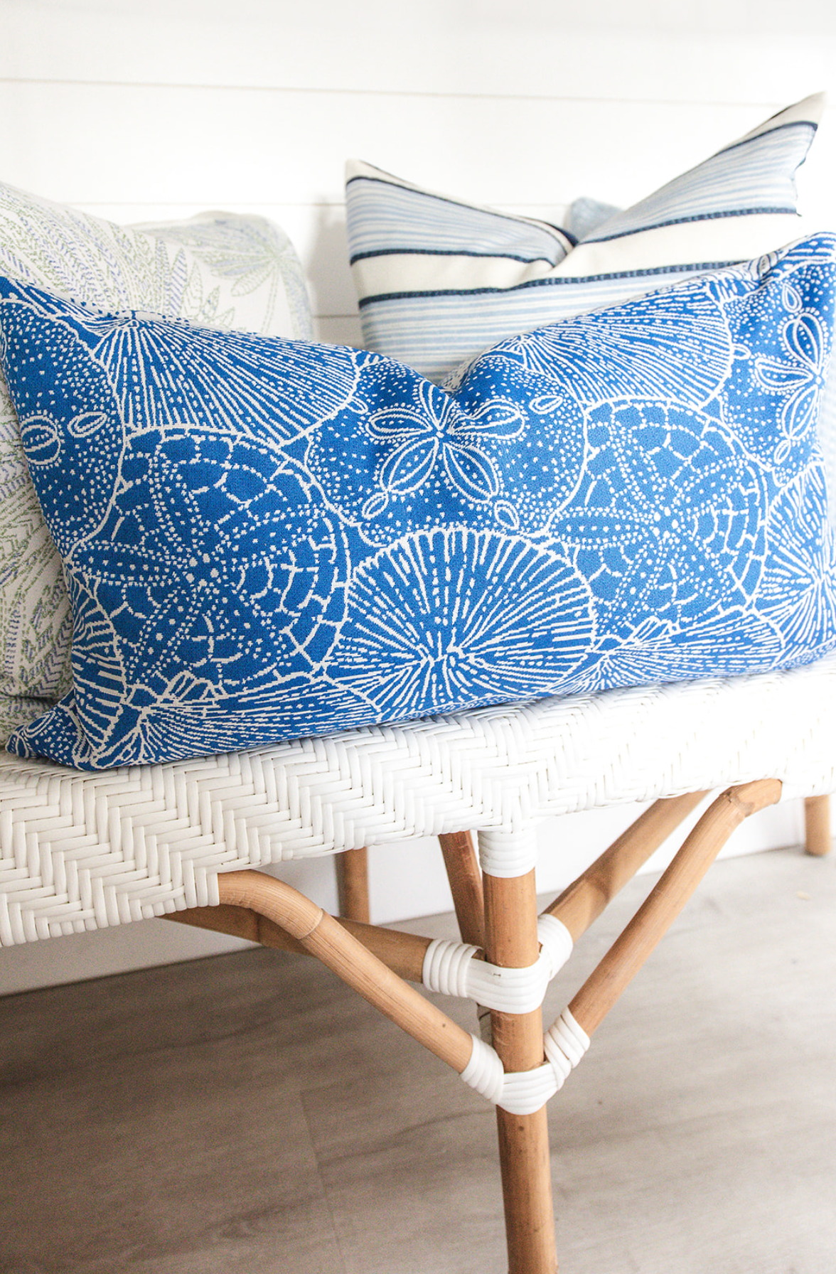Blue & White Indoor/ Outdoor Reversible Sand Dollar Pillow Cover