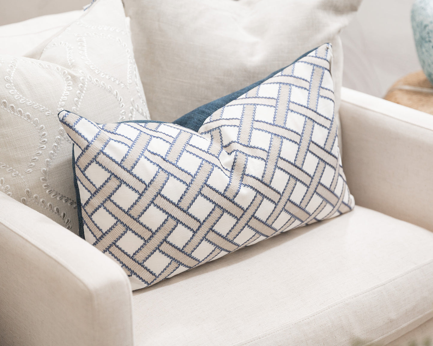 Shoreline Trellis Embroidered Pillow Lumbar cover