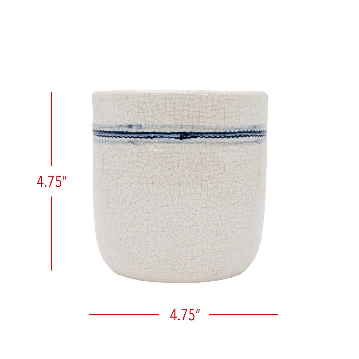Ticking Stripe Blue & White Crackle Planter