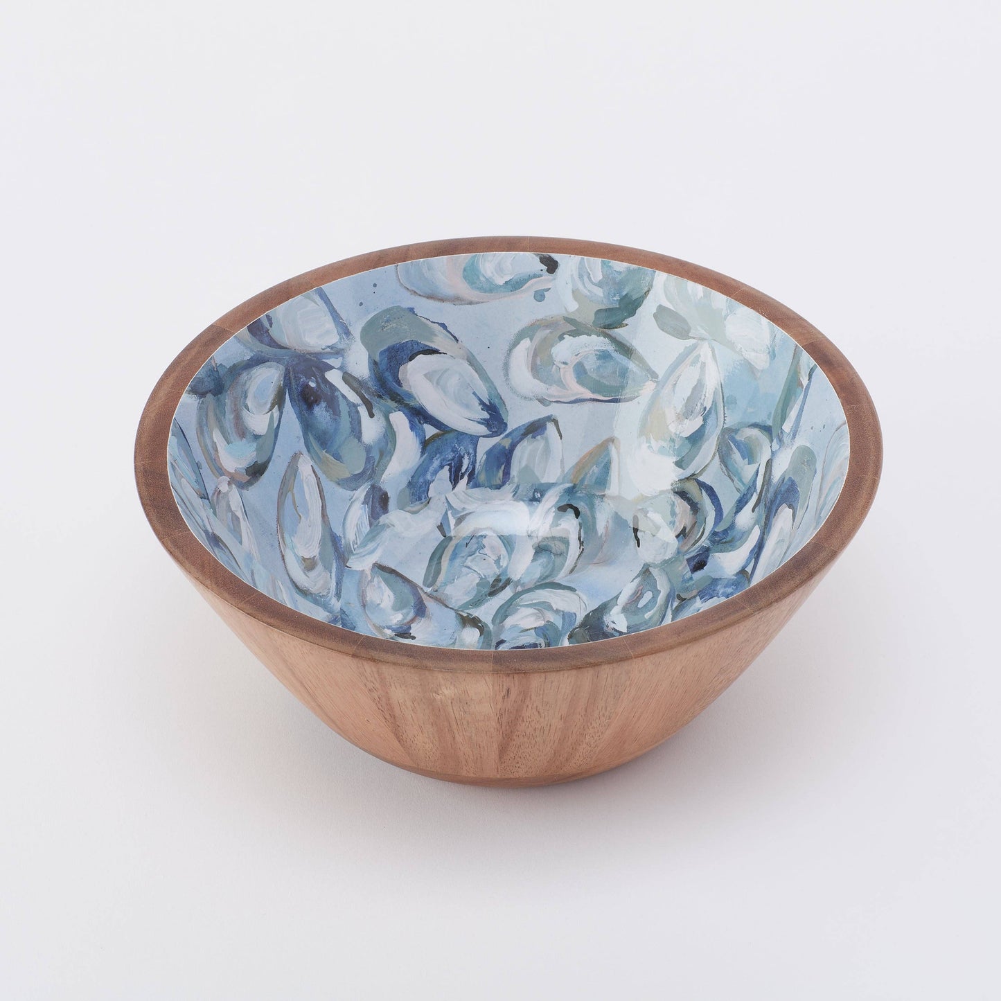 Large Pewter Shell Wooden Bowl