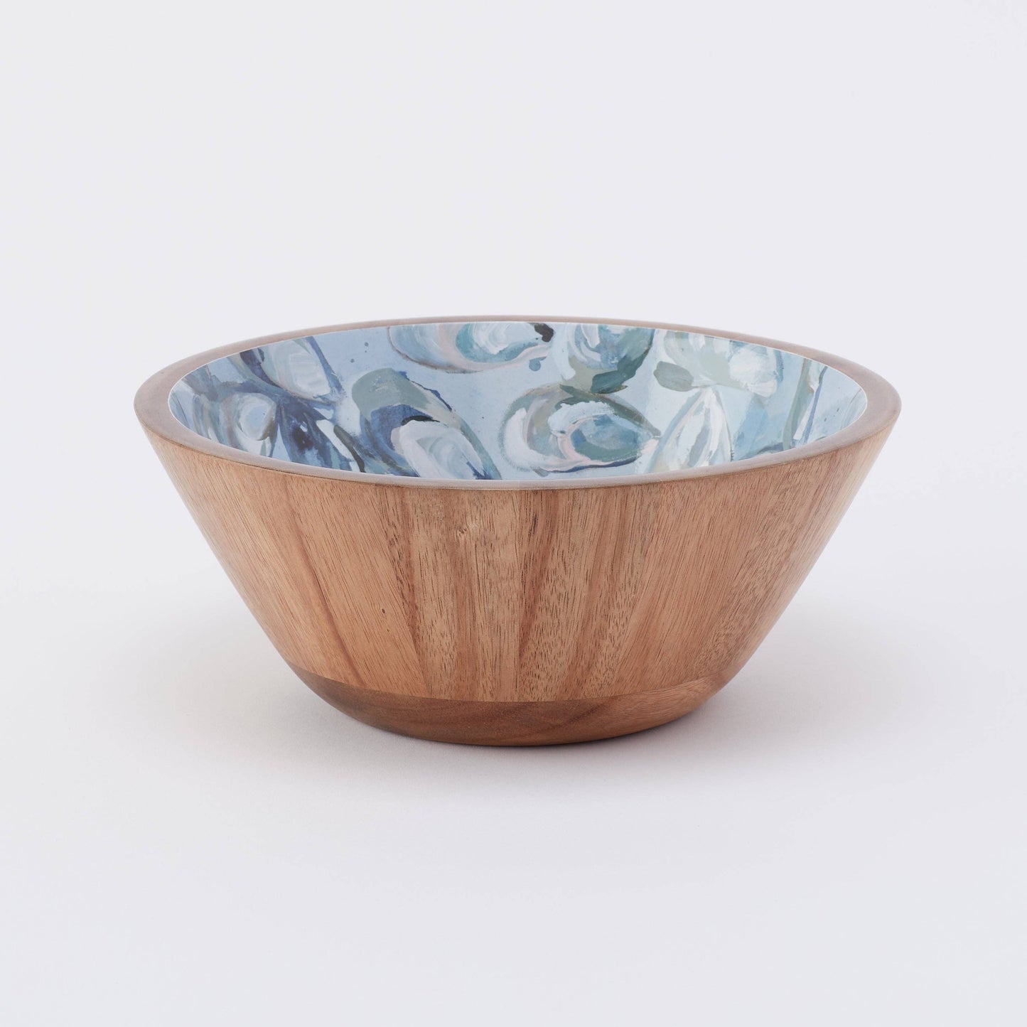 Large Pewter Shell Wooden Bowl