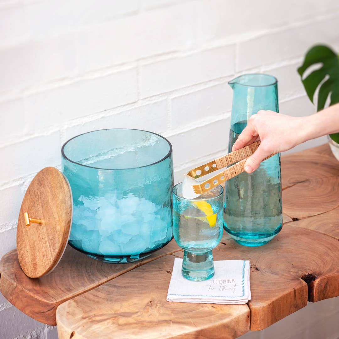 Catalina Ice Bucket with Tongs: Teal