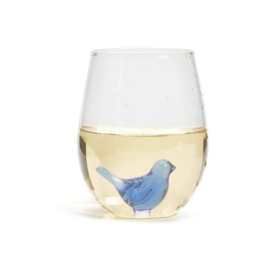 Blue Bird Stemless Wine Glass