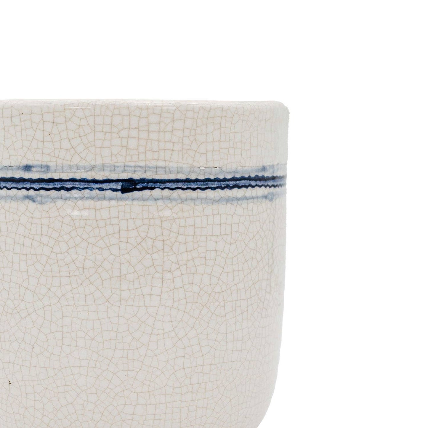 Ticking Stripe Blue & White Crackle Planter
