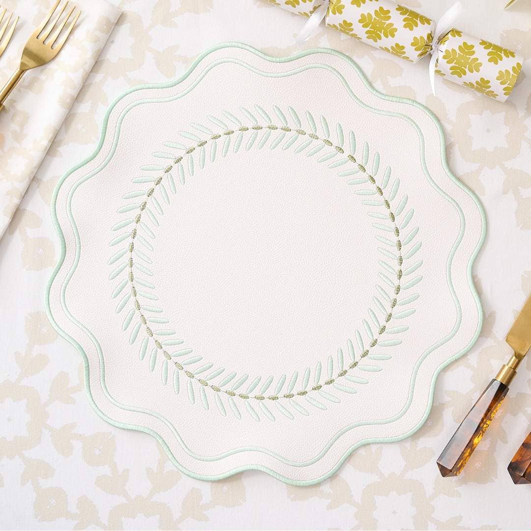 Scalloped Embroidered Feather Placemats - Sea Glass, SumnerEdit (Set of 4): One Size