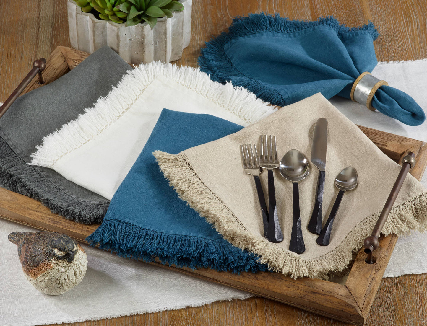 Stonewashed Fringe Napkin -Sold per 4pcs, Priced per Piece: Natural / 20"