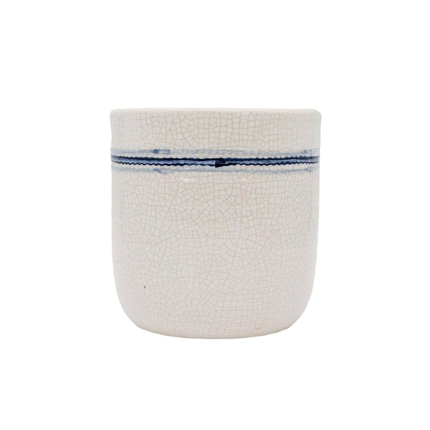 Ticking Stripe Blue & White Crackle Planter