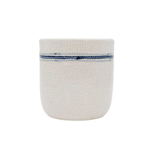 Ticking Stripe Blue & White Crackle Planter