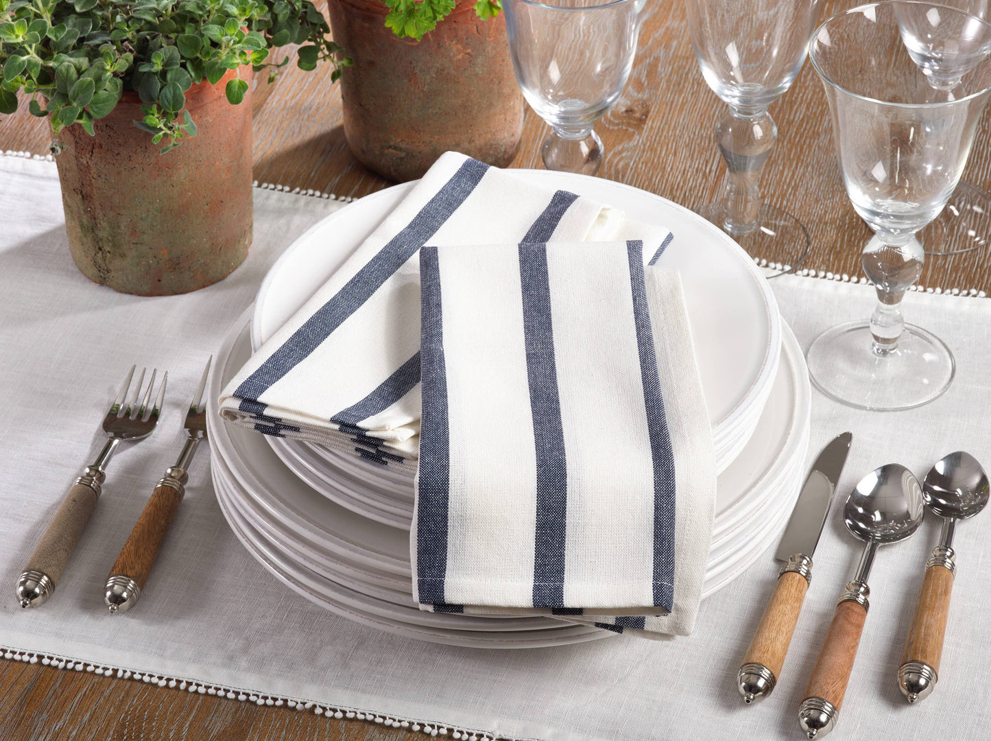 Striped Napkin - Denim Blue and White Shades: Navy Blue / 20"