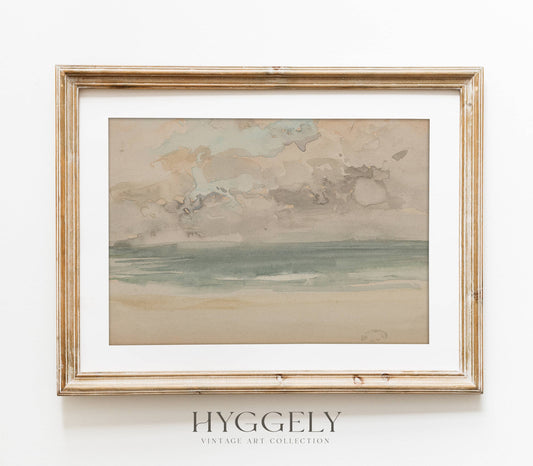 Coastal Watercolor Overcast Art | Vintage Cloud Print L102: 11"x14"