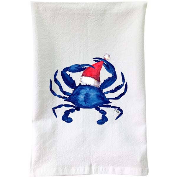 Blue & White Crab Santa Flour Sack Towel