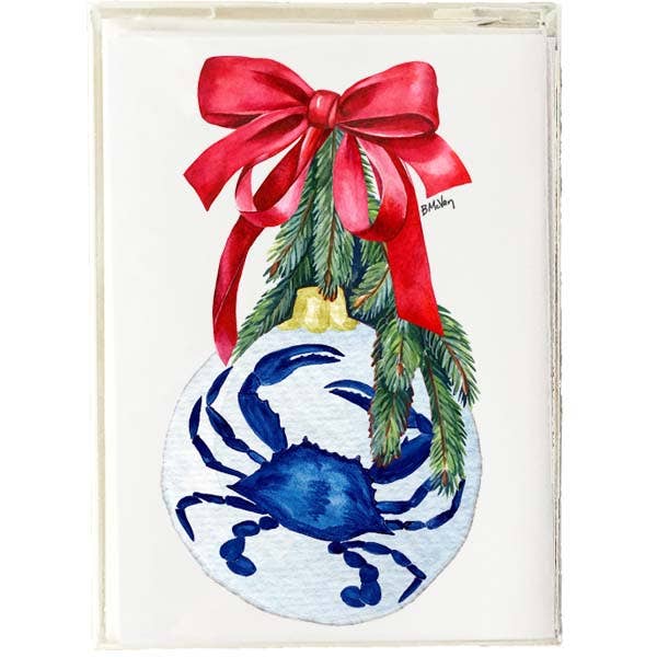 Christmas - Blue & White- Crab Ornament Boxed Note Cards