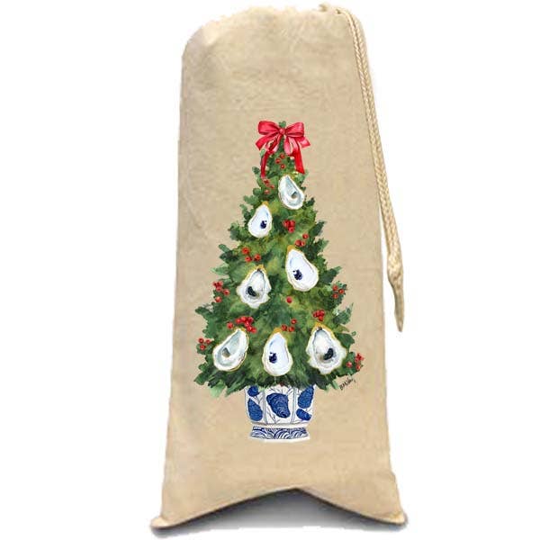 Christmas- Blue & White Oyster Tree Wine Bag