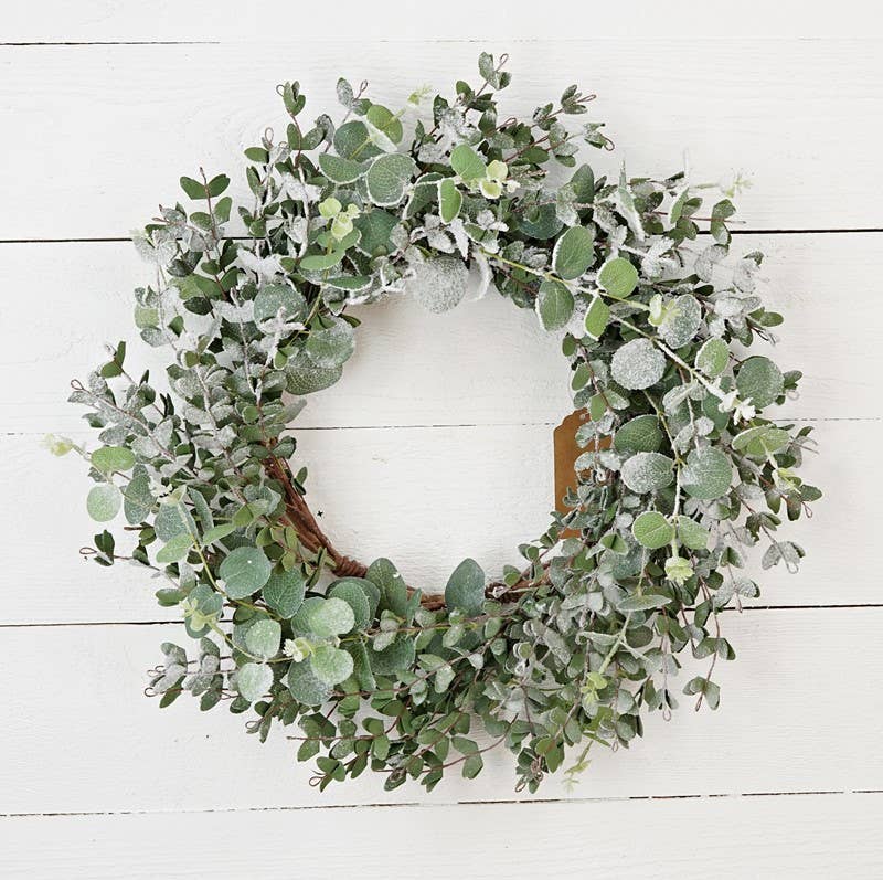 Wreath-Snowy Flocked Mixed Eucalyptus Leaves