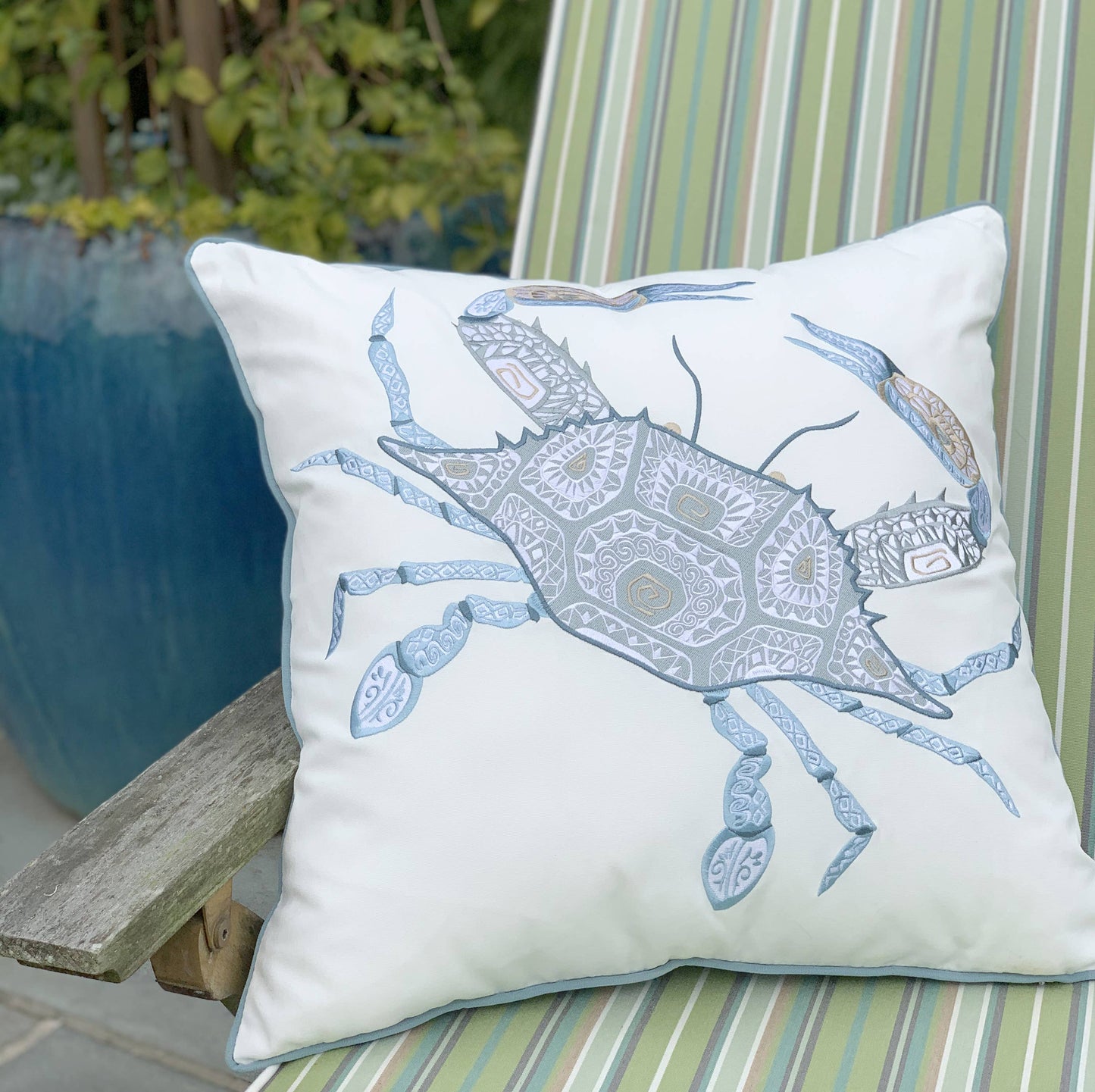 Sea Glass Tribal Crab Indoor/Outdoor Throw Pillow