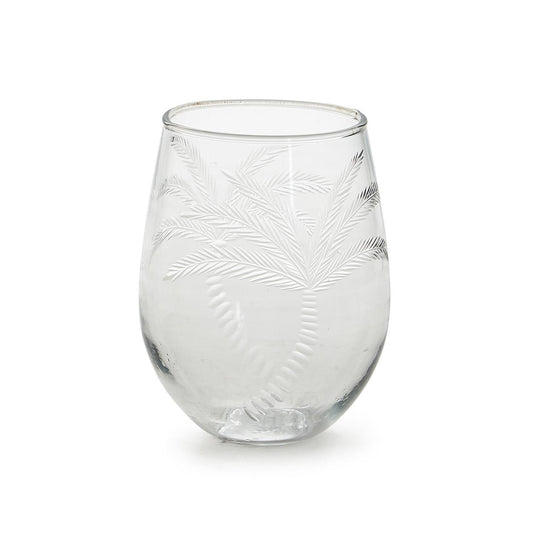Palm Tree Etched Stemless Wine Glass