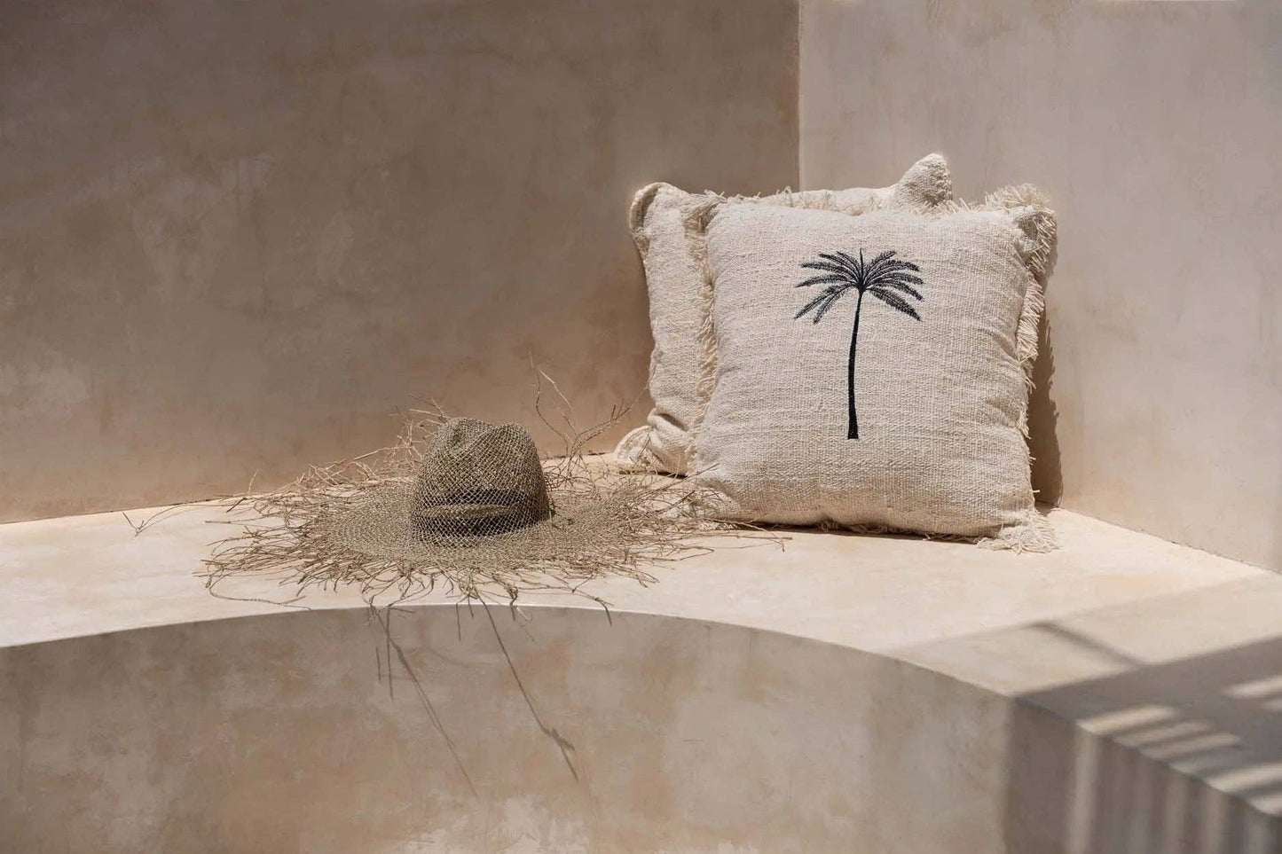 The Gili Palm Cushion Cover - Natural Black