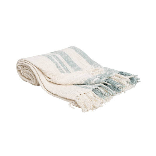 Throw Blanket Modern Fringe Stripes Blanket: Spa Blue and Cream