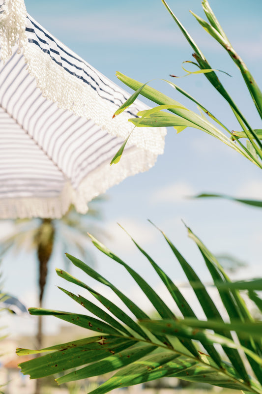 Navy White Stripe Fringe Umbrella 6 1/2