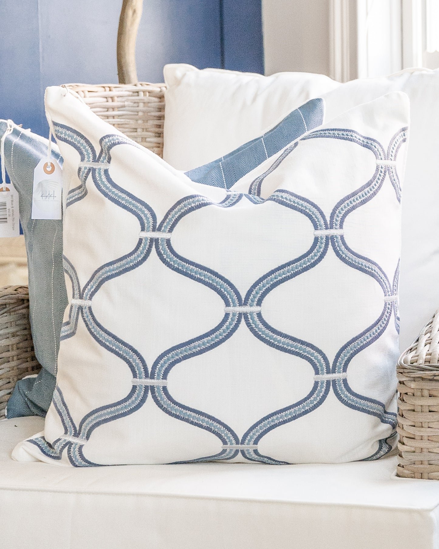 Blue & White Trellis Pillow