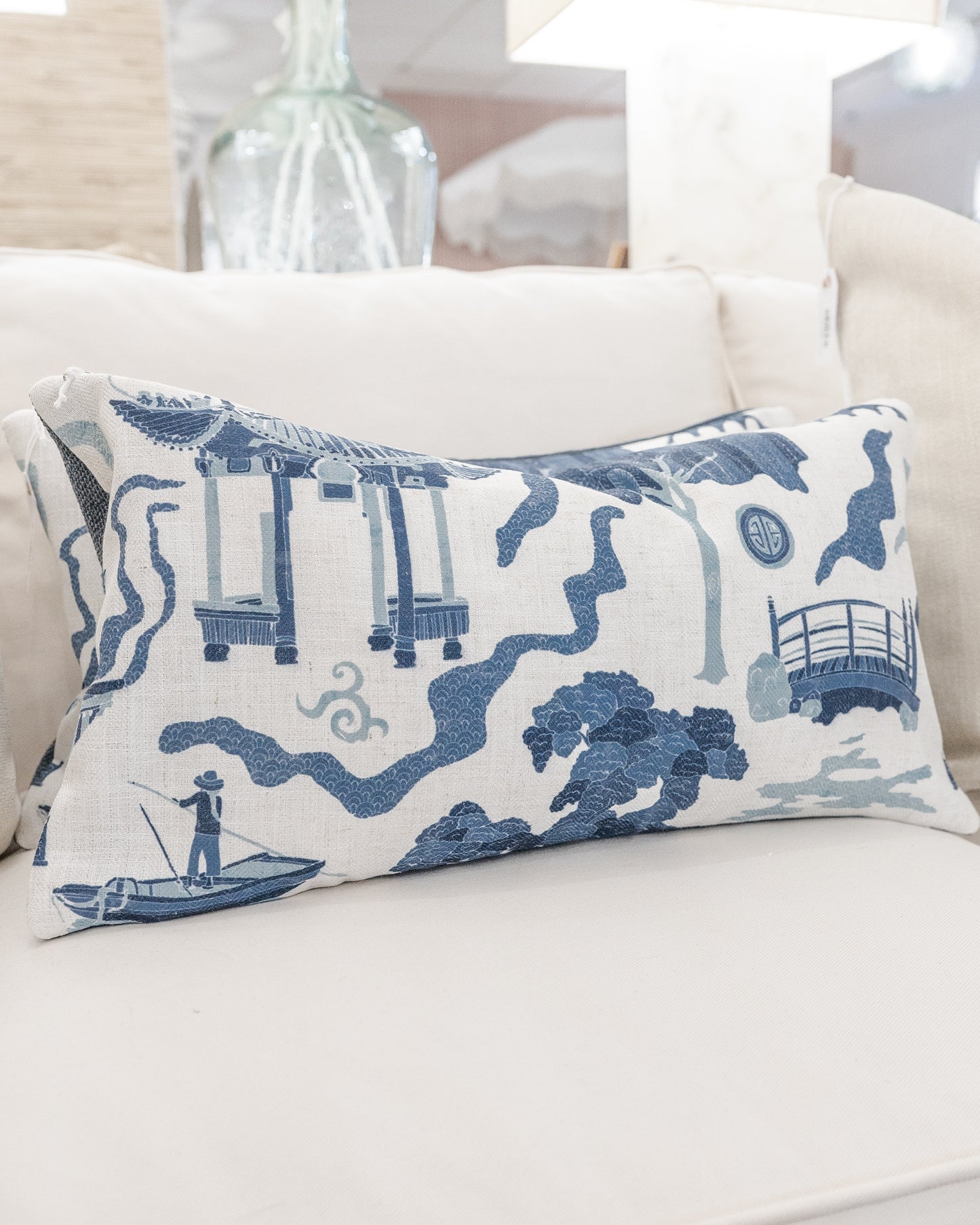 Blue & White Oriental Lumbar Pillow