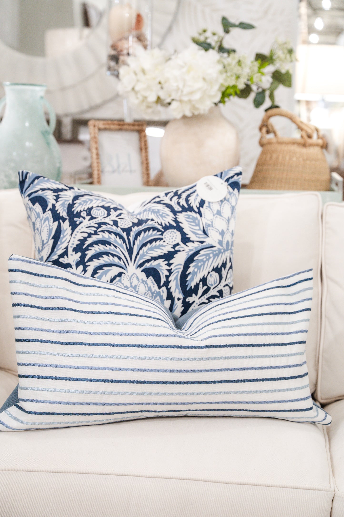 Shades of Blue Embroidered Braid Pillow Cover