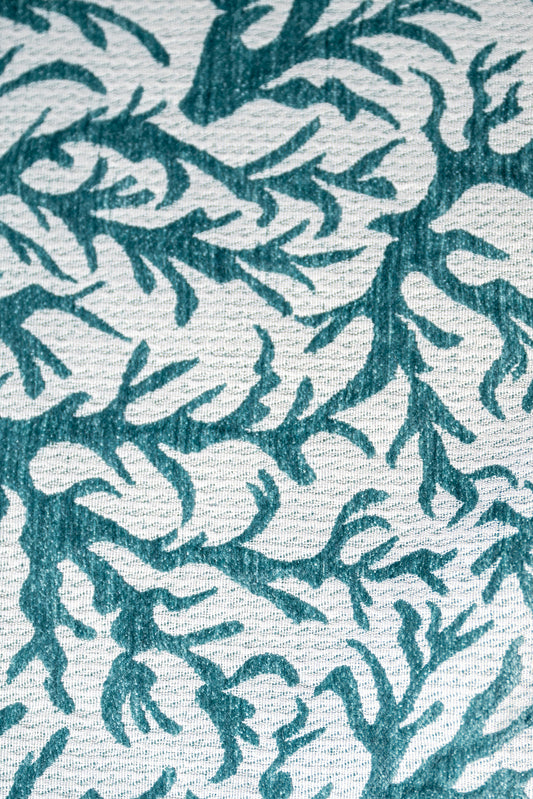 Teal Coral Embroidered Fabric