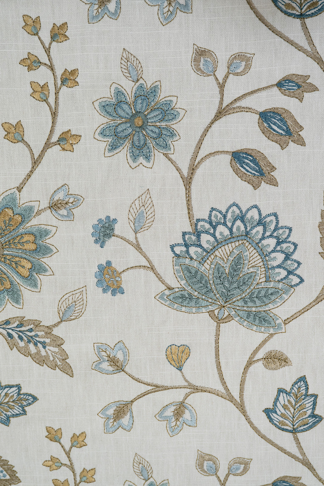 Aqua/Brown Floral Embroidered Fabric