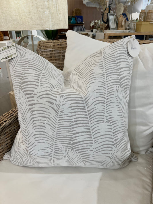 White & Grey Palm Frond Indoor/Outdoor Pillow