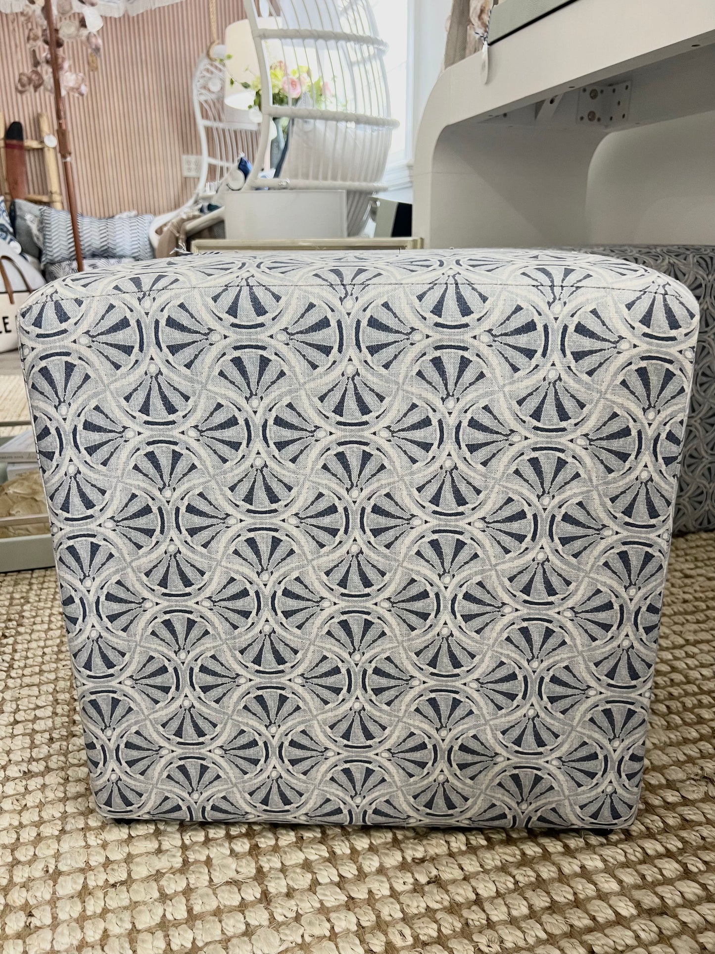 Blue Scallop Ottoman